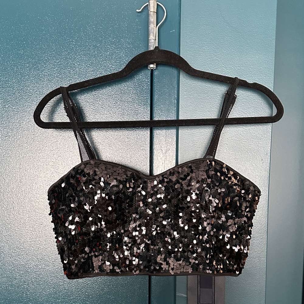 Forever 21 Black Sequin Crop Top